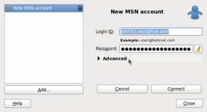 Adding my account details to the new MSN account in Empathy