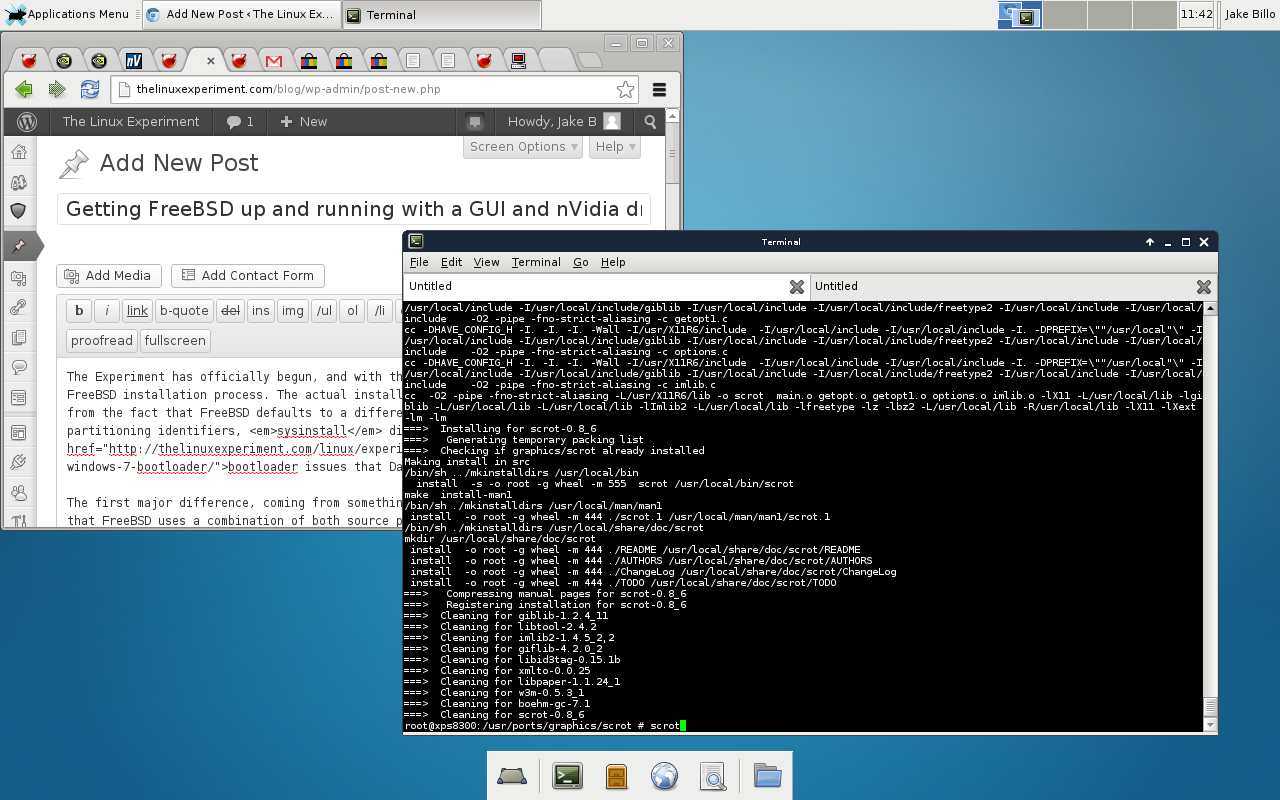 My FreeBSD/xfce4 desktop taken with 'scrot'.