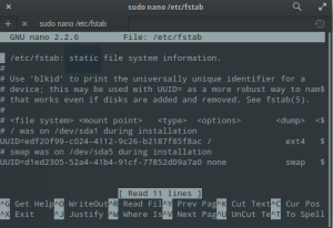 fstab in nano